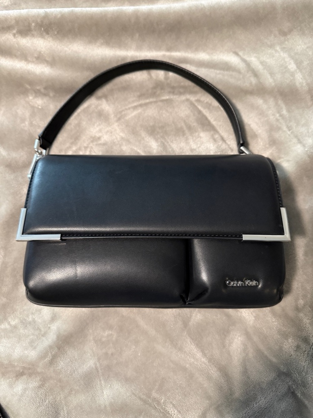 Calvin Klein Black Shoulder Bag with Silver Accents